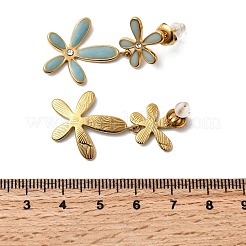 304 Stainless Steel Enamel Flower Dangle Stud Earrings&nbsp;EJEW-G451-02G