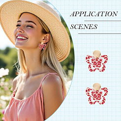 Brass Printing Acrylic Butterfly Dangle Stud Earrings&nbsp;EJEW-TA00674