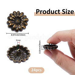 24穴チベットスタイル合金シャンクボタン1個  花  アンティークブロンズ  22x9mm  穴：2mm&nbsp;BUTT-FH0001-022AB