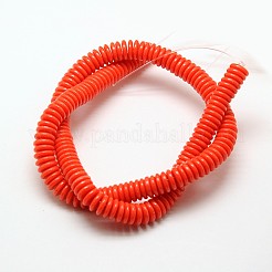イミテーションアンバーレジンヒシビーズ連売り  ディスク/フラットラウンド  レッドオレンジ  6x1.7~2mm  穴：1.5mm  約182~195個/連  14.2インチ（36cm）&nbsp;RESI-A009G-6mm-06