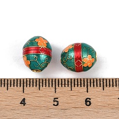 ラックメッキ真鍮製ビーズ  エナメル  長持ちメッキ  鉛フリー＆カドミウムフリー  18KGP本金メッキ  花とオーバル  ティール  11x9.5mm  穴：2.2mm&nbsp;KK-M282-32G-1