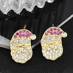 クリスマスラックメッキ真鍮キュービックジルコニアスタッドピアス  18KGP本金メッキ  長持ちメッキ  鉛フリー＆カドミウムフリー  サンタクロース  14x9mm&nbsp;EJEW-K245-55B-G