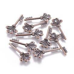 チベット風チャーム  鉛フリーとニッケルフリー  スケルトンキーペンダント  赤銅鉱  30x14x4mm  穴：1.5mm&nbsp;X-TIBEP-16487-R-FF