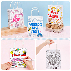 12Pcs 2 Styles Word Mom Printed Paper Gift Bags with Handle&nbsp;ABAG-WH0071-010