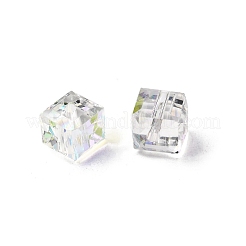 電気メッキガラスビーズ  キューブ  多面カット  半分メッキ  クリアAB  7x7x7mm  穴：1.6mm&nbsp;EGLA-G040-01A-AB01