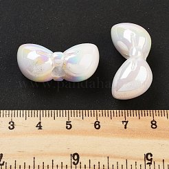 UVメッキアクリルヨーロッパのビーズ  クリスマステーマ  虹色の貝殻効果  蝶結び  ホワイト  15x30x13mm  穴：5mm&nbsp;OACR-S142-04C