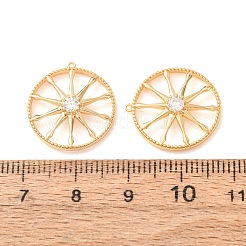 真鍮とクリスタルラインストーンペンダント  スターチャーム付きフラットラウンド  18KGP本金メッキ  18.5x17x3.5mm  穴：0.7mm&nbsp;RB-CBA35BD-02G