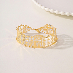 女性用中空真鍮フラワーワイドリンクブレスレット  ゴールドカラー  内径：7-5/8インチ（19.5cm）&nbsp;AW7314