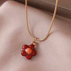 Vintage European 304 Stainless Steel Enamel Red Flower Pendant Necklaces for Women&nbsp;AZ4977