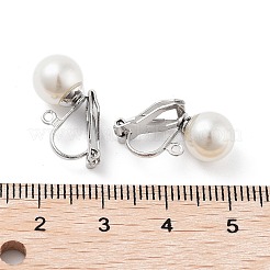 304ステンレススチールクリップオンイヤリング金具、模造真珠プラスチックビーズ付き  カン付き  ステンレス鋼色  17x9x6mm&nbsp;STAS-H216-03B-P