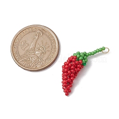 ガラスシードビーズペンダント  304ステンレススチール製丸カン付き  チリチャーム  レッド  33.5x11x8.5mm  穴：3mm&nbsp;PALLOY-MZ00409