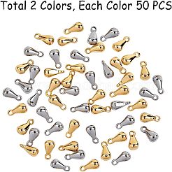 304ステンレススチールチャーム  アジャスターチェーンドロップ  ティアドロップ  ミックスカラー  6x3mm  穴：1mm  100個/箱&nbsp;STAS-UN0003-78