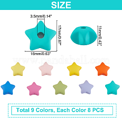 72個9色アクリルビーズ  ラバー加工スタイル  片穴  スター  ミックスカラー  16x17x11mm  穴：3.5mm  8個/カラー&nbsp;OACR-PH0001-64