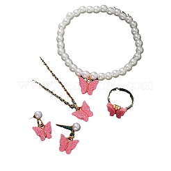 Butterfly Acrylic Pendant Necklace & Bracelet & Stud Earring & Ring Sets&nbsp;FS-WGE5D25-01
