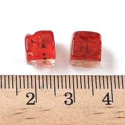 焼き絵の具、手作りの金砂、ランプワークビーズ  キューブ  レッド  8~9x9x6~7mm  穴：1.8mm&nbsp;LAMP-P072-01A-08