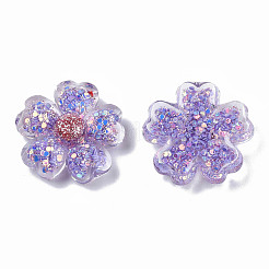 クリア樹脂カボション  pailletteのとグリッターパウダーで  花  ミディアムスレートブルー  22x22.5x7mm&nbsp;LS-X-CRES-N034-18B