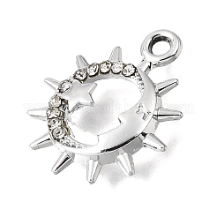 UVメッキ合金クリスタルラインストーンペンダント  太陽と星と月のチャーム  プラチナ  19x16x3mm  穴：1.8mm&nbsp;RB-CBAD37D-11P