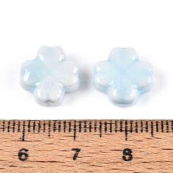 手作りの陶器ビーズ  4葉のクローバー  光沢釉の磁器  紺碧  11.5~12x11.5~12x5.5~6mm  穴：1.8~2mm&nbsp;PORC-Z001-01E-01