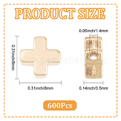 600個のccbプラスチックビーズ  クロス  ライトゴールド  8x8x3.5mm  穴：1.4mm&nbsp;CCB-PA0001-17KCG