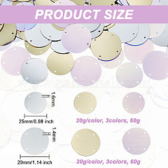 120g 6スタイル 縫い付け式パイン材マルチ連リンク  フラットラウンドい形のPVCプラスチック製のスパンコールの部分  衣装イブニングドレス服ウェディングドレス装飾用の穴付き  ミックスカラー  25~29x0.25mm  穴：1.4~1.6mm  20g /スタイル&nbsp;KY-OC0001-19