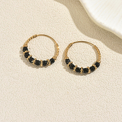 女性のための真鍮のフープピアス  ガラスビーズ  ゴールドカラー  25.5x25.5mm&nbsp;RV2924