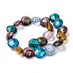 手作り銀箔ガラスベネチアンビーズ連売り  フラットラウンド  ミックスカラー  直径約20mm  厚さ10mm  穴：2.5mm  約20個/連  14~15インチ&nbsp;SL109