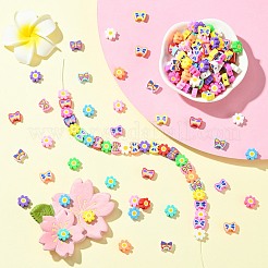 200個2スタイル手作りポリマークレイビーズ  花  蝶  ミックスカラー  8~9.5x9.5~10x4mm  穴：1.5~1.7mm  100個/スタイル&nbsp;CLAY-CJ0002-04