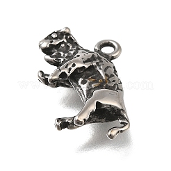 レトロな304ステンレススチールペンダント  動物チャーム  アンティークシルバー  ヒョウ  15x19x5mm  穴：1.6mm&nbsp;STAS-L284-16AS-06