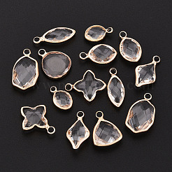 真鍮製ガラスチャーム  混合図形  多面カット  透明  13~20x7.5~14.5x3~5.5mm  穴：2~2.2mm&nbsp;GLAA-T027-09