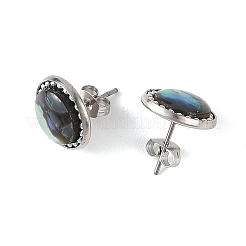 女性用パウア貝と真鍮のスタッドピアス  ラウンド  鉄スタッドピアス  ステンレス鋼色  13.5mm&nbsp;EJEW-JE07472-02