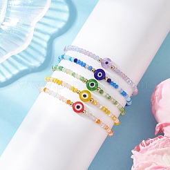 Handmade Evil Eye Lampwork & Glass Beads Stretch Bracelets for Women&nbsp;BJEW-JB12510