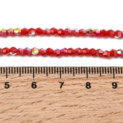 ABカラーメッキ不透明ガラスビーズ連売り  双円錐形  多面カット  レッド  2.5x3mm  穴：0.7mm  約148~149個/連  15.35~15.55''（39~39.5センチメートル）&nbsp;GLAA-G127-02M