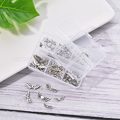 6スタイルのチベットスタイルの合金ウィングビーズ  アンティークシルバー  22x9x3mm  穴：1mm  60個/箱&nbsp;TIBEB-YW0001-03AS