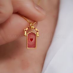 回転式304ステンレススチール製エナメルタロットカードペンダントネックレス（ラインストーン付き）  18KGP本金メッキ  レッド  17.72インチ（45cm）&nbsp;FS-WG0CC16-01