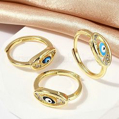 女性用真鍮マイクロパヴェクリアキュービックジルコニアエナメル指輪  カドミウムフリー＆ニッケルフリー＆鉛フリー  ナザールボンジュウ付きオーバル  18KGP本金メッキ  ミックスカラー  内径：16mm&nbsp;RJEW-L113-024G