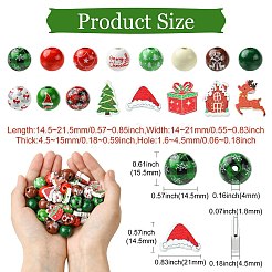 100 個 16 スタイルプリント木製ヨーロッパビーズ  大穴ビーズ  クリスマス模様テーマ  ミックスカラー  14.5~21.5x14~21x4.5~15mm  穴：1.6~4.5mm&nbsp;WOOD-CJ0002-55