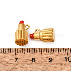 304ステンレススチールエナメルチャームリップスティックチャーム  ゴールドカラー  レッド  15x8mm  穴：1.5mm&nbsp;STAS-Q363-11B-G
