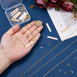 長方形のペンダントネックレスのDIYキット  真鍮コネクタチャームを含む  亜鉛合金のロブスタークロウ留め金と真鍮のアズキチェーン  ミックスカラー  35x6x0.8mm  穴：1mm&nbsp;DIY-HS0001-81