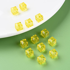透明なアクリルビーズ  多面カット  正方形  きいろ  8.5x9.5x9.5mm  穴：2.5mm  約1070個/500g&nbsp;MACR-S373-51B-B08