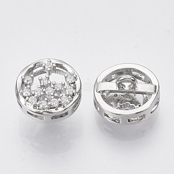真鍮シャンクボタン  マイクロパヴェキュービックジルコニア付き  フラットラウンド  透明  プラチナ  10.5x7mm  穴：1.4mm&nbsp;BUTT-S025-024
