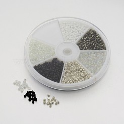ラウンドシードビーズ  DIYジュエリー作成用の小さなクラフトビーズ  混合スタイル  ホワイト  2mm  穴：1mm  約350個 /コンパートメント  2100個/箱&nbsp;SEED-X0038-04