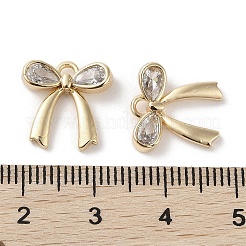 真鍮マイクロパヴェクリアキュービックジルコニアチャーム  蝶結び  18KGP本金メッキ  12.5x13x2mm  穴：1.4mm&nbsp;KK-G491-29G