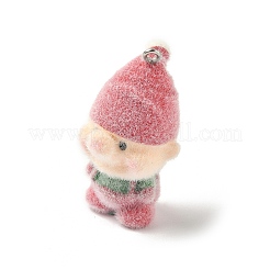 クリスマスフロッキー不透明樹脂ペンダント  プラチナ鉄ループ付き  サンタクロース  39x22x22mm  穴：1.8mm&nbsp;LS-FIND-A058-01A