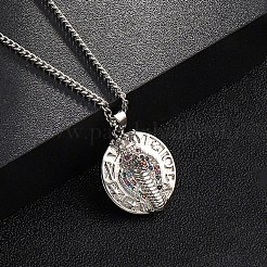 真鍮マイクロパヴェカラフルキュービックジルコニアペンダントネックレス  201 ステンレススチールチェーンネックレス  ヘビ  23.62インチ（60cm）  フラットラウンド：21.5x18.5mm&nbsp;NJEW-M211-03B-P
