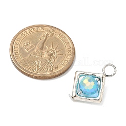 合金ガラスペンダント  菱形  プラチナ鉄ループ付き  ファセット(32ファセット)  ミックスカラー  22x16x8mm  穴：3mm&nbsp;PALLOY-JF04022
