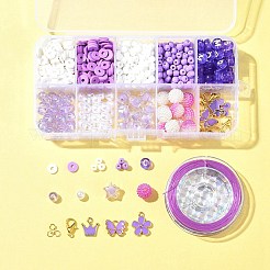 DIY ラウンドアクリル & ガラスビーズブレスレット ジュエリーキット  合金エナメルチャーム付き  スミレ  10.5x13x3mm  穴：2mm&nbsp;DIY-FS0006-29C