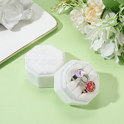 ベルベット カバー プラスチック カップル リング ボックス  結婚指輪のギフトケース  八角形  ホワイト  5.1x5x4.9cm&nbsp;VBOX-WH20003-001C