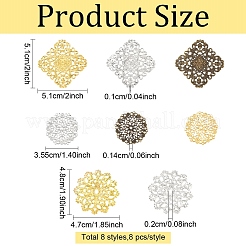 鉄製フィリグリージョイナーリンク 64個、8スタイル  花  ミックスカラー  35.5~51x0.7~3mm  穴：1~2mm  8個/スタイル&nbsp;IFIN-YW0004-09