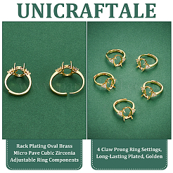 6Pcs Rack Plating Oval Brass Micro Pave Cubic Zirconia Adjustable Ring Components&nbsp;KK-UN0003-38