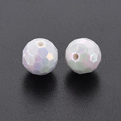 不透明なアクリルビーズ  多面カット  染め  ABカラー  ラウンド  ホワイト  12x11.5mm  穴：1.8mm  約560個/500g&nbsp;TACR-S154-10F-09